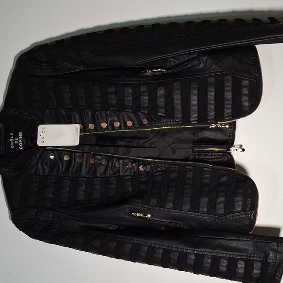 Drôle De Copine French Military Black Vegan Leather Jacket S/M - Picture 2 of 9